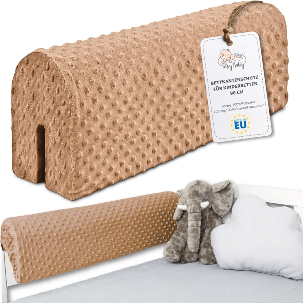 Bettkantenschutz für Kinderbetten 90 cm - Schutz für Bettrahmen Baby Bett rausfallschutz für boxspringbett bettgitter mit Bezug Kantenschutz Kinder Babybett Beige Bild 1