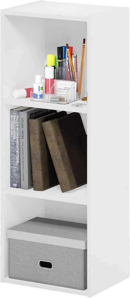 Furinno Pasir 3-stufiges Bücherregal mit offenem Regal ohne Werkzeugmontage, Weiß Bild 1