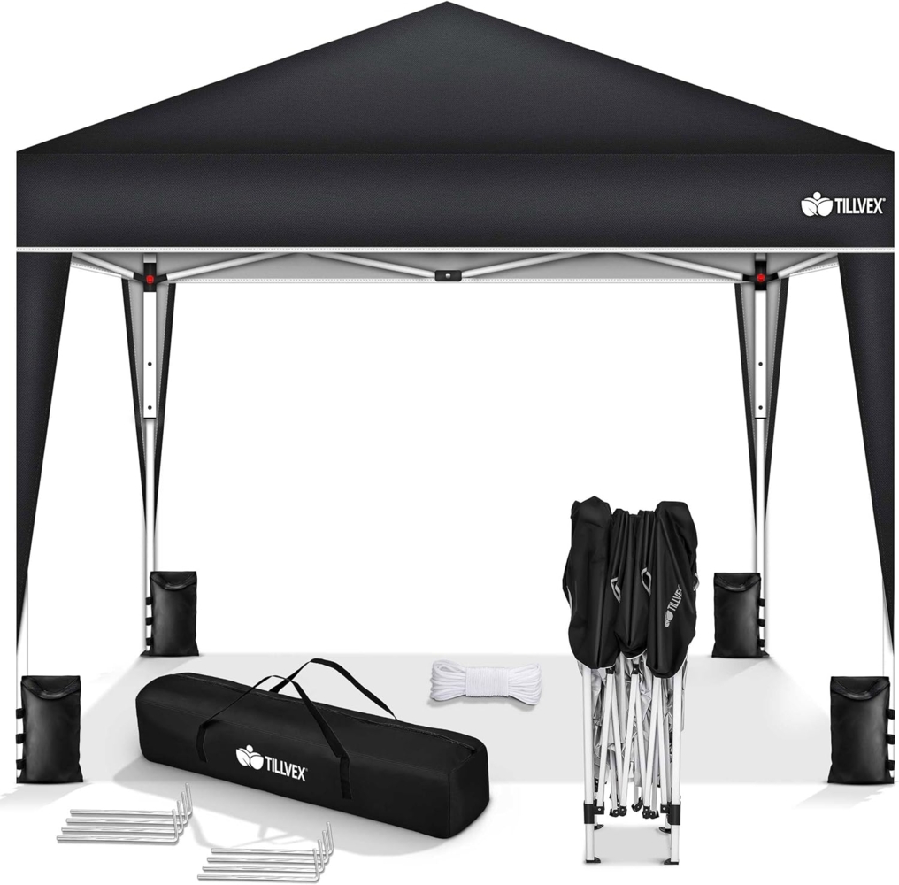 tillvex Pavillon 3x3 m wasserdicht | Pop-Up Faltpavillon höhenverstellbar | Gartenzelt UV Schutz 50+ | Partyzelt mit Tasche für Garten (Schwarz) Bild 1