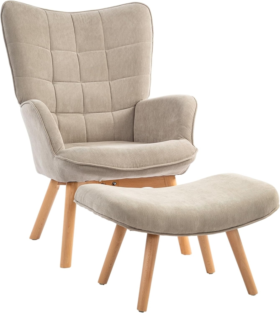 HOMCOM Relaxsessel Ohrensessel mit Hocker, Polstersessel in Cord-Optik (Loungesessel, 2-St, Armlehnstuhl), für Wohnzimmer, Hellbraun Bild 1