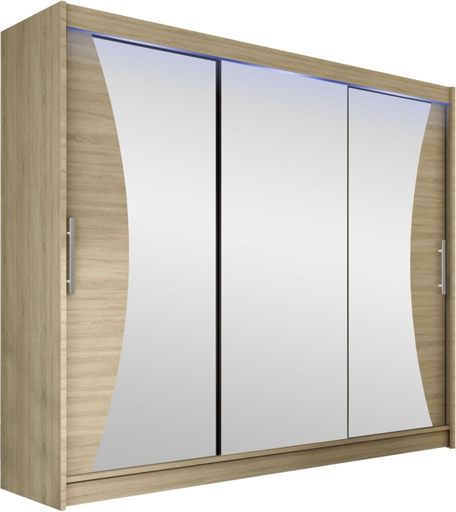 Kleiderschrank Aston IV, mit RGB LED Beleuchtung, Farbe: Sonoma Eiche / Spiegel Bild 1