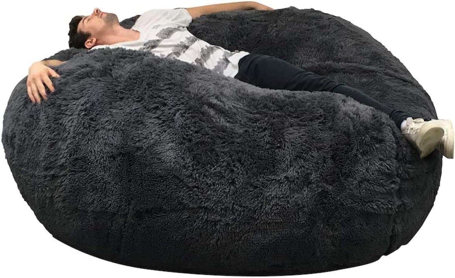 bananair Pouf Lerosier1234 Sitzsäcke Riesensitzsack 140 cm Durchmesser XXL Weißes oder graues oder Schokoladenfell mit geschreddertem Schaum Ultra bequem, Sofa, Doppelbezüge, Birne, Kissen…… (Grau) Bild 1