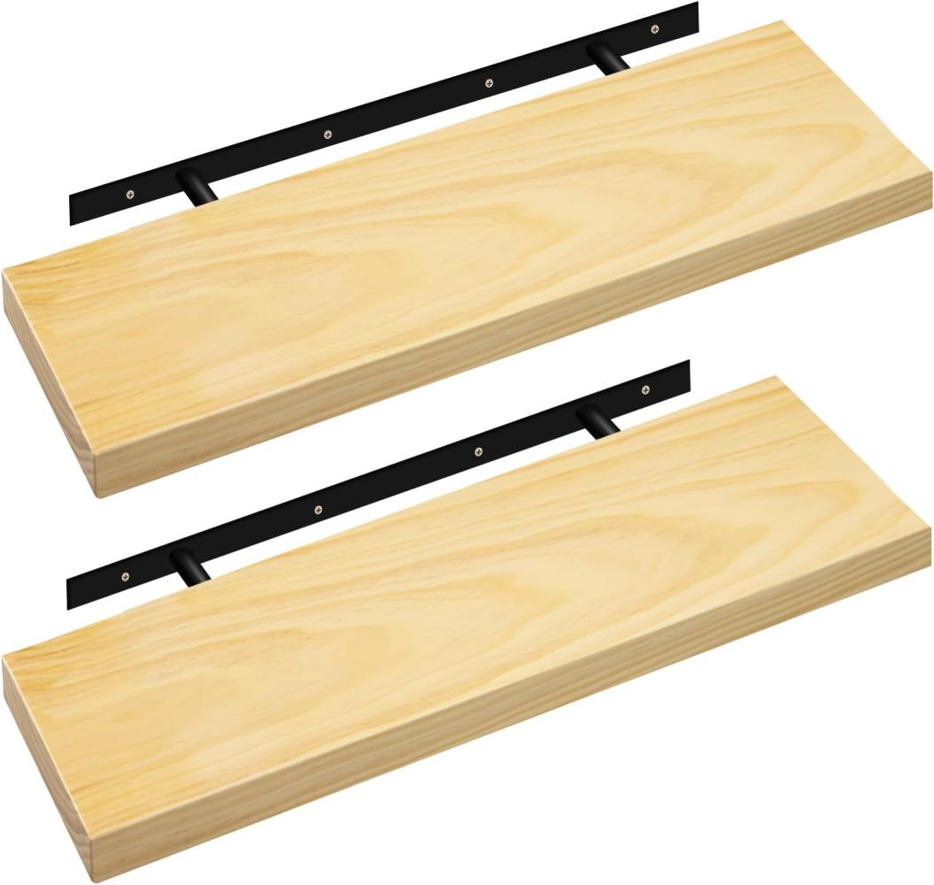 eSituro 2er Set Wandregal Regal Wand, Hängeregal, Schweberegal Massive Holz, Regalbrett 60x19x3,5 cm, für Küche Wohnzimmer Schlafzimmer, Wandboard mit unsichtbarer Halterung, Holzoptik Bild 1