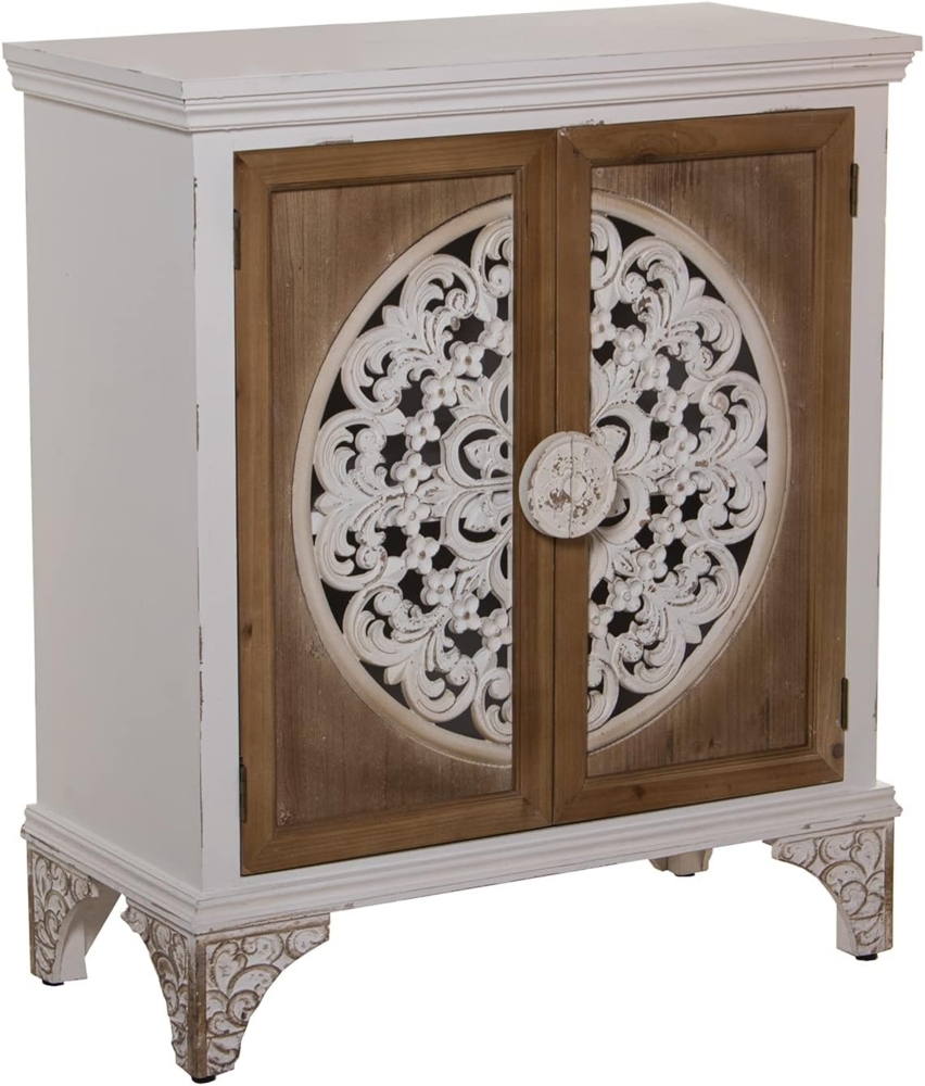 DRW Konsolentisch mit 2 Türen aus Holz und MDF, geschnitzt in Natur und Weiß, 81 x 39 x 92 cm, Madera Y Dm, Blanco Bild 1