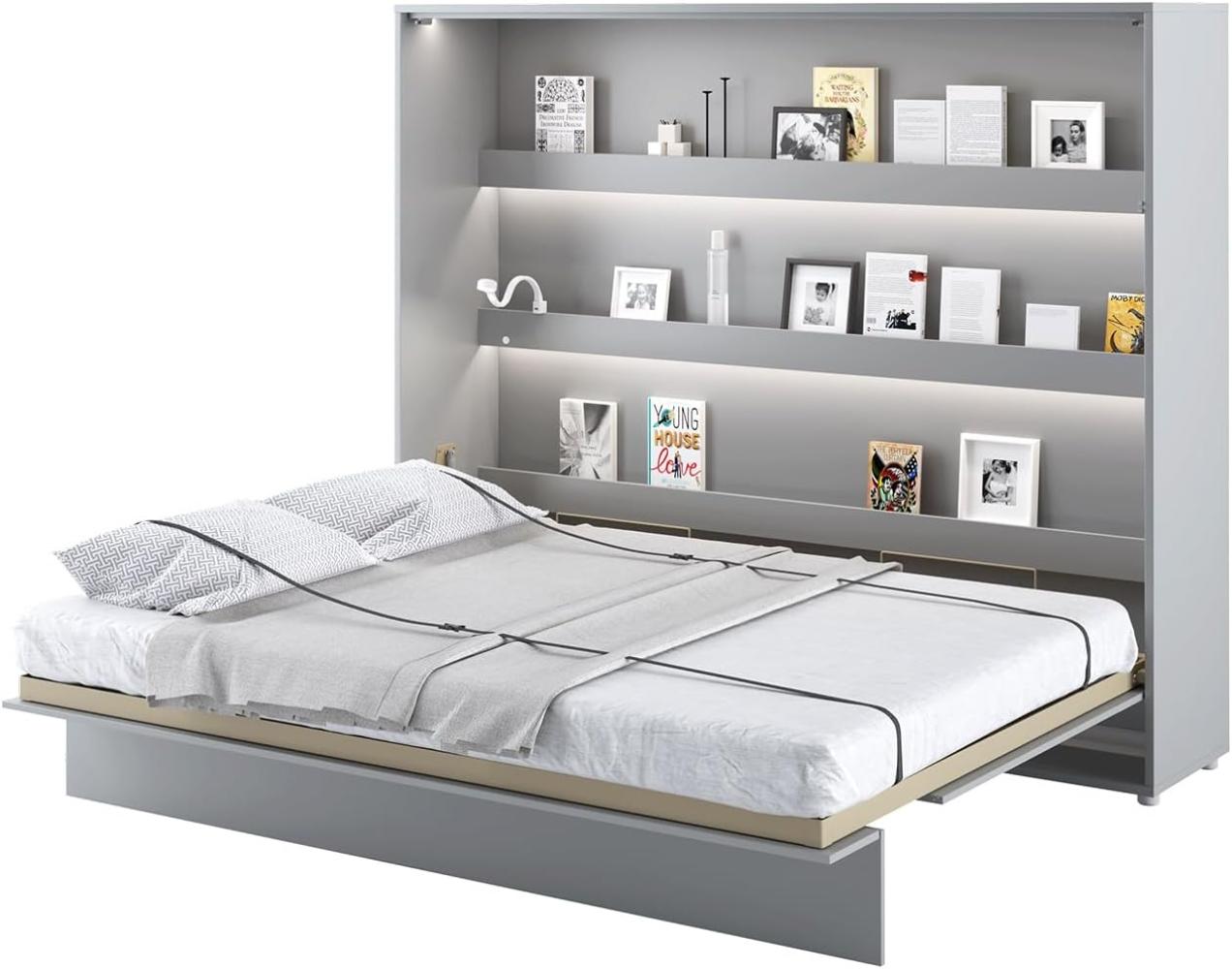 MEBLINI Schrankbett Bed Concept - BC-14 - 160x200cm Horizontal - Grau Matt - Wandbett mit Lattenrost - Klappbett mit Schrank - Wandklappbett - Murphy Bed - Bettschrank Bild 1