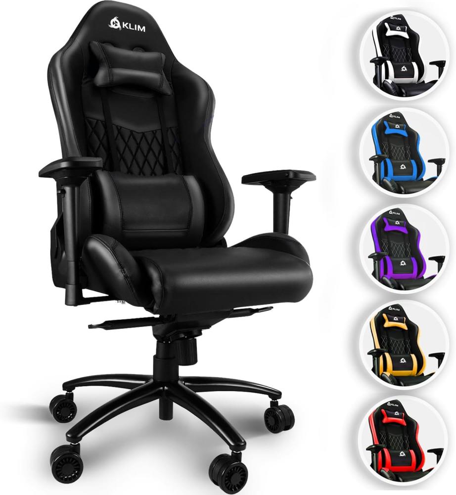 KLIM Esports Gaming Stuhl + Mit Lenden- und Nackenstütze + Verstellbar Gaming Sessel + Ergonomisch PC Stuhl + Kunstleder und Premium-Materialien + Schwarz Gamer Stuhl 2022 Version Gaming Chair Bild 1