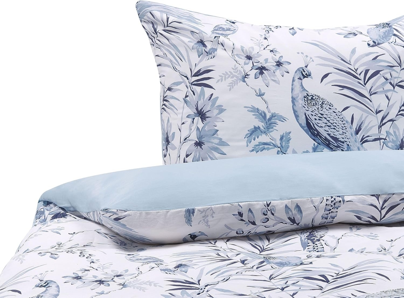 Bettwäsche-Set Blumenmuster BALLARD 135x200 cm Baumwoll-Satin Blau Bild 1