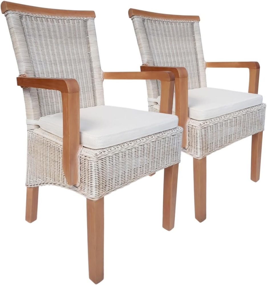 Amagohome Armlehnstuhl Esszimmer Stühle Set 2 Stück mit Armlehnen Rattanstühle weiß Perth Rat Bild 1