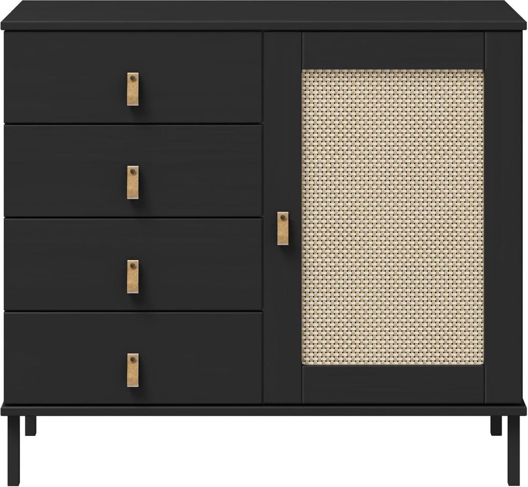 Woodroom Sideboard Elegante Kommode Valencia, Wohnzimmerschrank aus Kiefer,schwarz,90x80x40cm Bild 1