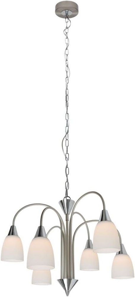 LED Kronleuchter, Lüster, Nickel, Glas 6-flammig, H 150 cm Bild 1