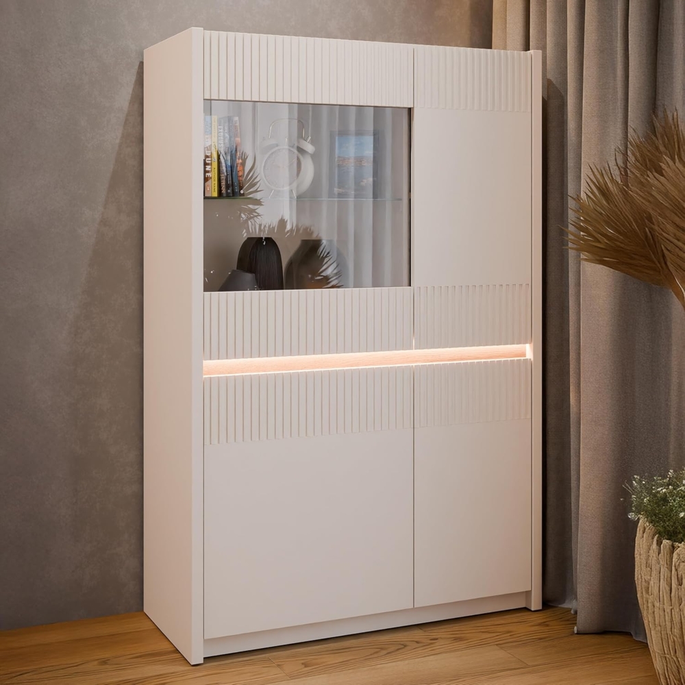 FORTE Vitrine Oak Square Highboard, Beleuchtung, SoftClose Bild 1