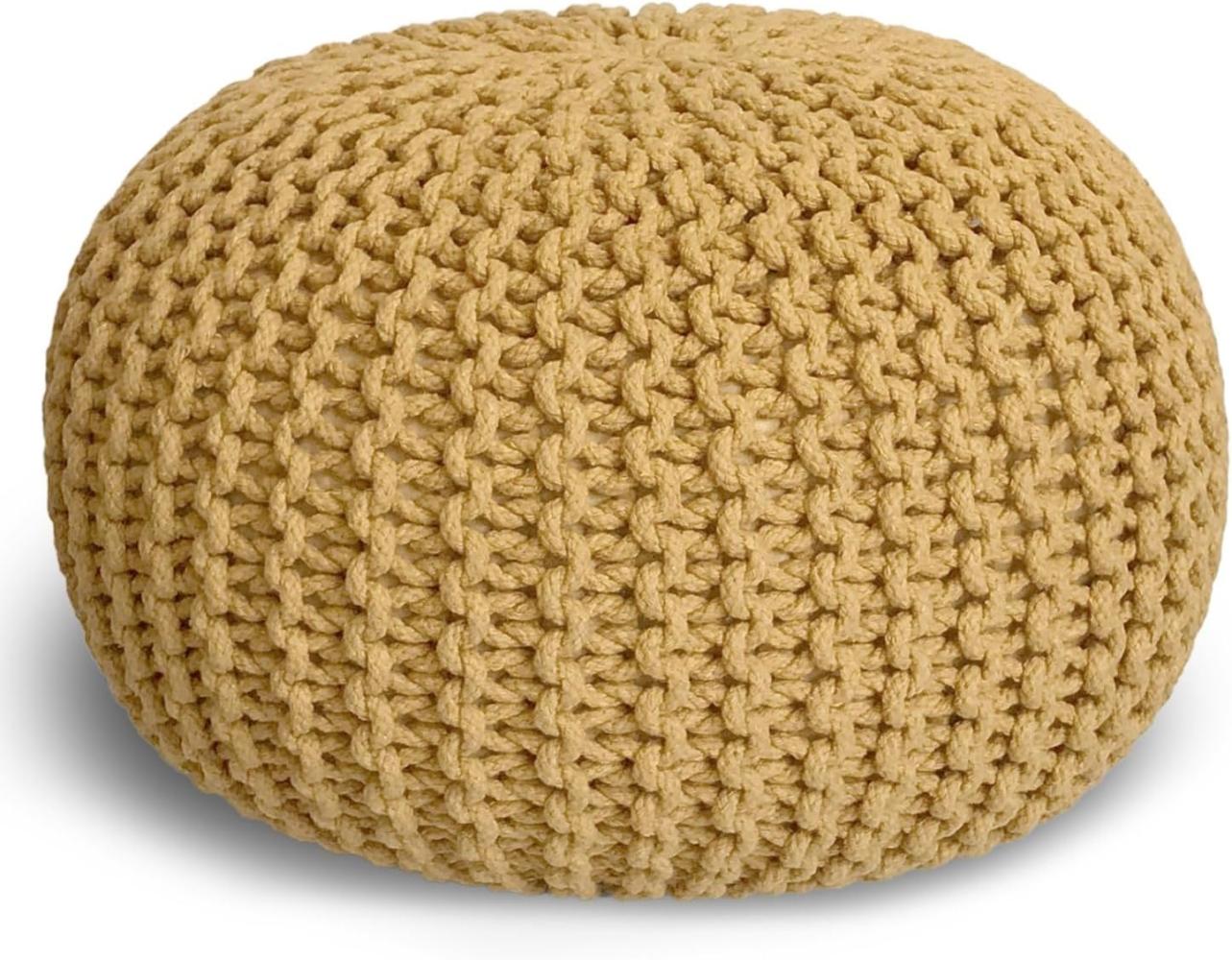 casamia Pouf Ø 55 o. 45 cm Sitzpouf Strickhocker Sitzpouf Bodenkissen nachhaltig Grobstrick Optik Größe ø 45 cm, Farbe gelb Bild 1