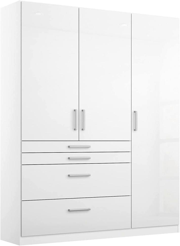 Rauch Möbel Homburg Schrank Kleiderschrank Drehtürenschrank Weiß / Hochglanz Weiß 3-türig mit 4 Schubladen inkl. Zubehörpaket Basic 3 Einlegeböden, 1 Kleiderstange BxHxT 136x197x54 cm Bild 1