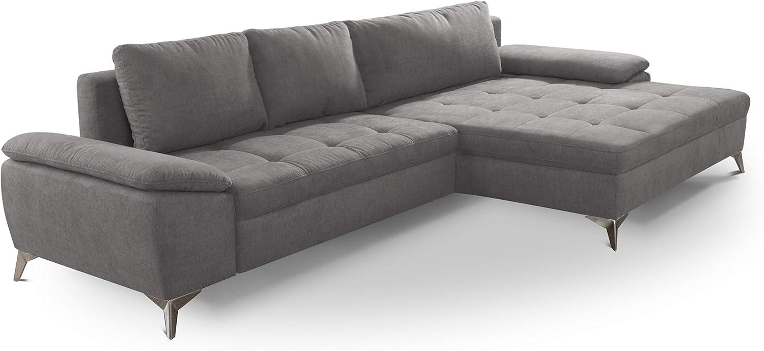 CAVADORE Schlafsofa Lina Ecksofa mit Schlaffunktion, Bettkasten, großem Longchair und Steppung im Sitz / 290 x 85 x 163 / Flachgewebe: Hellgrau Bild 1