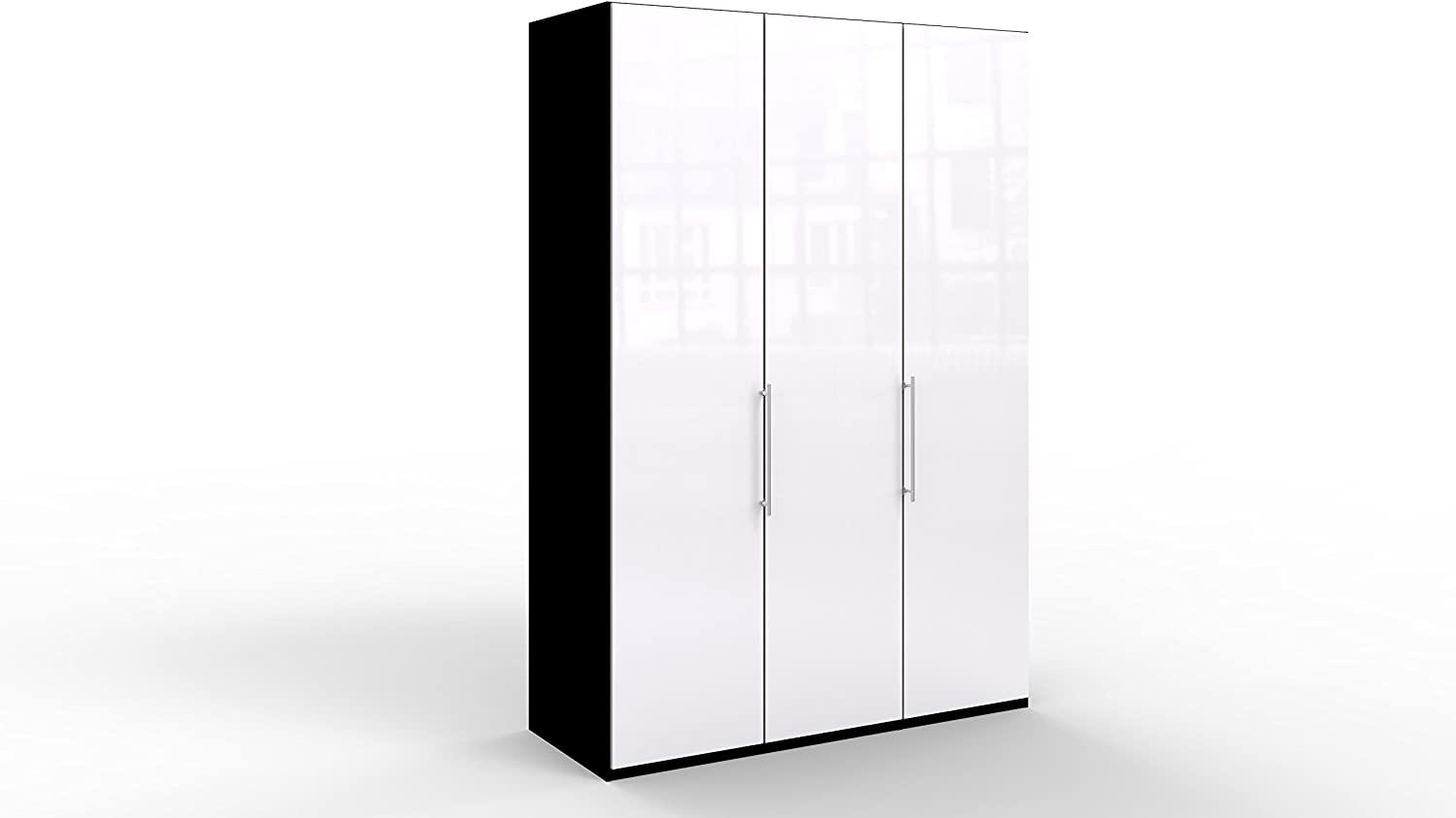 WIEMANN Loft Kleiderschrank, Schlafzimmerschrank, Gleittürenschrank, Drehtürenschrank, Glas weiß, schwarz, B/H/T 150 x 236 x 58 cm Bild 1