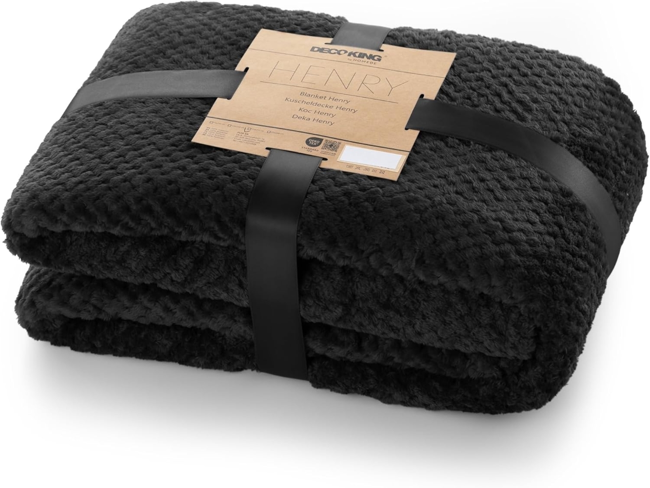 DecoKing Kuscheldecke 220x240 cm schwarz Decke Microfaser Wohndecke Tagesdecke Fleece weich sanft kuschelig skandinavischer Stil Henry Bild 1