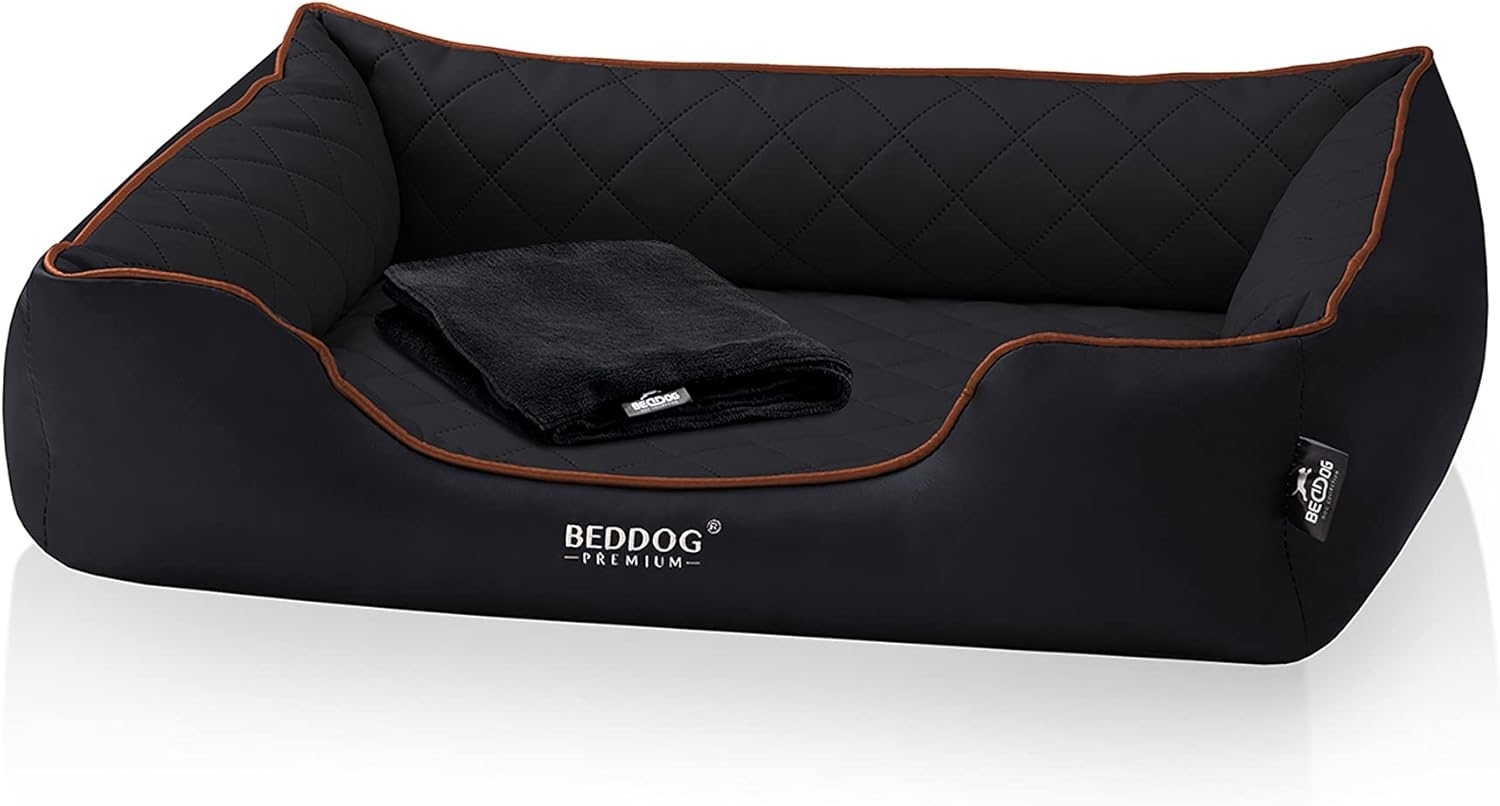 BedDog PREMIUM Orthopädisches Hundebett BUFFY, Memory Foam, Kunstleder, mit abnehmbaren Bezug BLACK (schwarz), L Bild 1