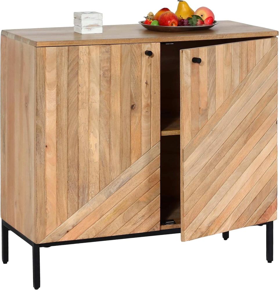 Highboard HWC-L95, Kommode Schrank Sideboard, Massiv-Holz Mango 86x90x43cm MVG-zertifiziert, natur Bild 1