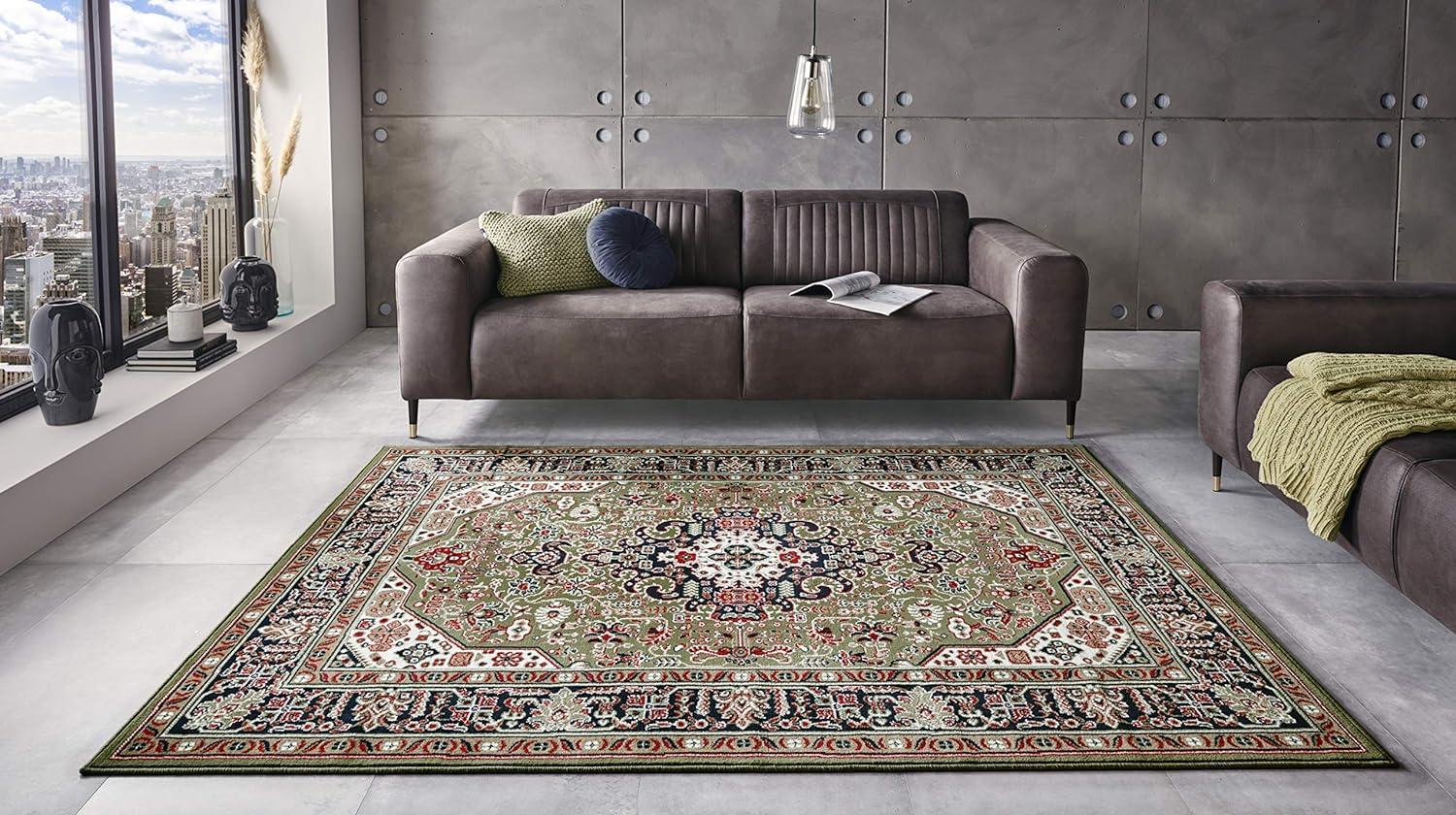 Orientalischer Kurzflor Teppich Skazar Isfahan Grün - 80x150x0,9cm Bild 1