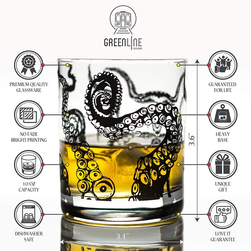 Greenline Goods Whiskygläser 284 ml Tumbler Geschenkset Kraken Whiskeygläser (Set von 2 Stück), Rocks-Glas Octopus-Dekor & Old Fashioned Rocks Gläser Bild 1