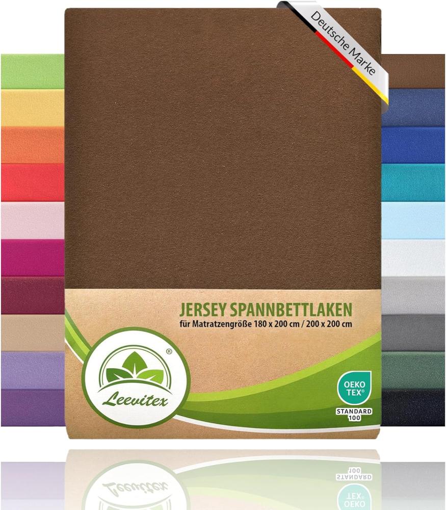 leevitex® Spannbettlaken 180x200cm - 200x200cm | Spannbetttuch Bettlaken | 100% Jersey Baumwolle | Matratzenhöhe bis 25 cm | Ökotex | Schokobraun Bild 1