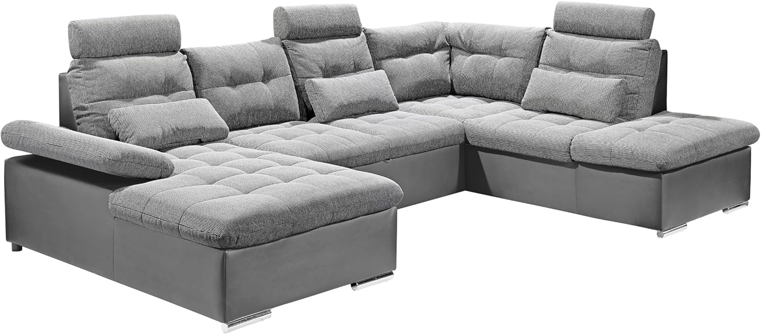 Couch Wohnlandschaft Schlaffunktion Schlafsofa grau grau hell Ottomane rechts Bild 1