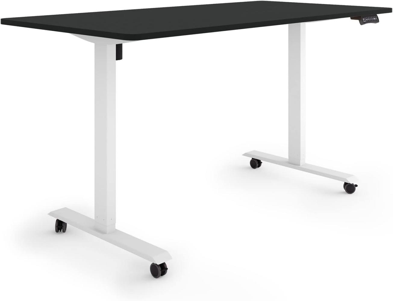 ESMART Germany ETX-121WB 160x80cm Schwarz Ergonomischer Steh-Sitz-Schreibtisch auf Rollen Stufenlos elektrisch höhenverstellbar 78,5-128,5cm 3 x Memory Aktivitätserinnerung Soft-Start/Stopp Bild 1