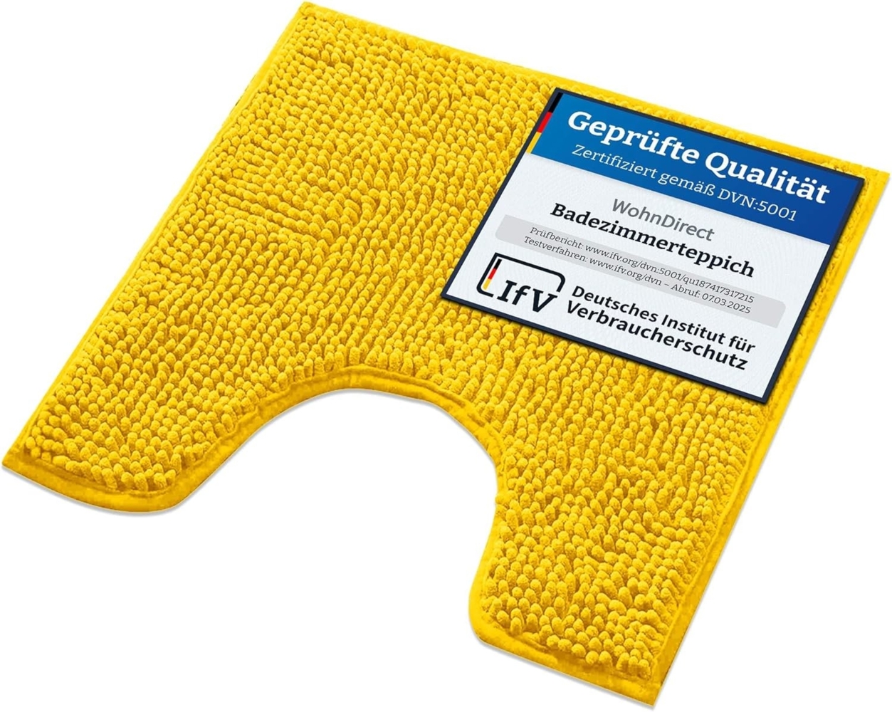 WohnDirect Badematte 45x45 cm MIT WC Ausschnitt | Gelb - rutschfest & Waschbar - Badezimmerteppich zum Set kombinierbar, Badvorleger, WC Garnitur, Badteppich Bild 1