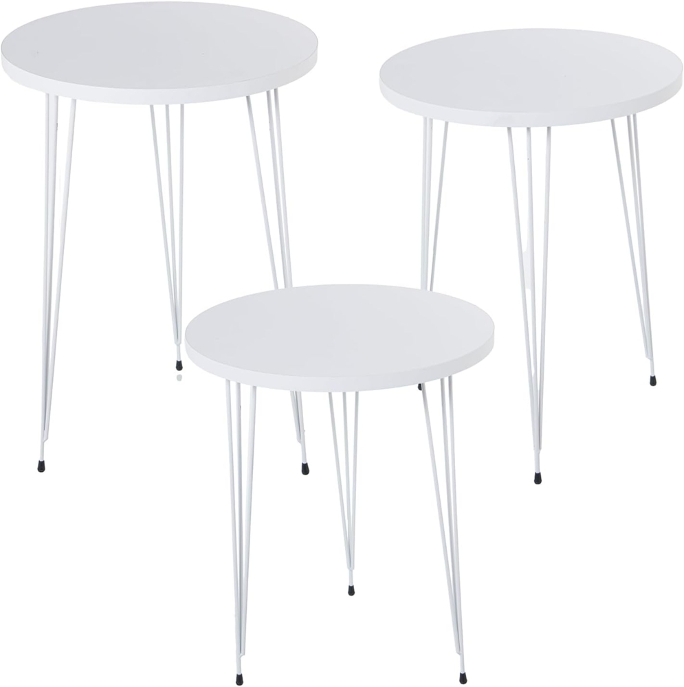 DRW Set mit 3 Beistelltischen aus Holz und Metall, 38x53, 38x49 und 38x45 cm, weiß und Eiche, 38x53, 38x49 y 38x45 cm Bild 1