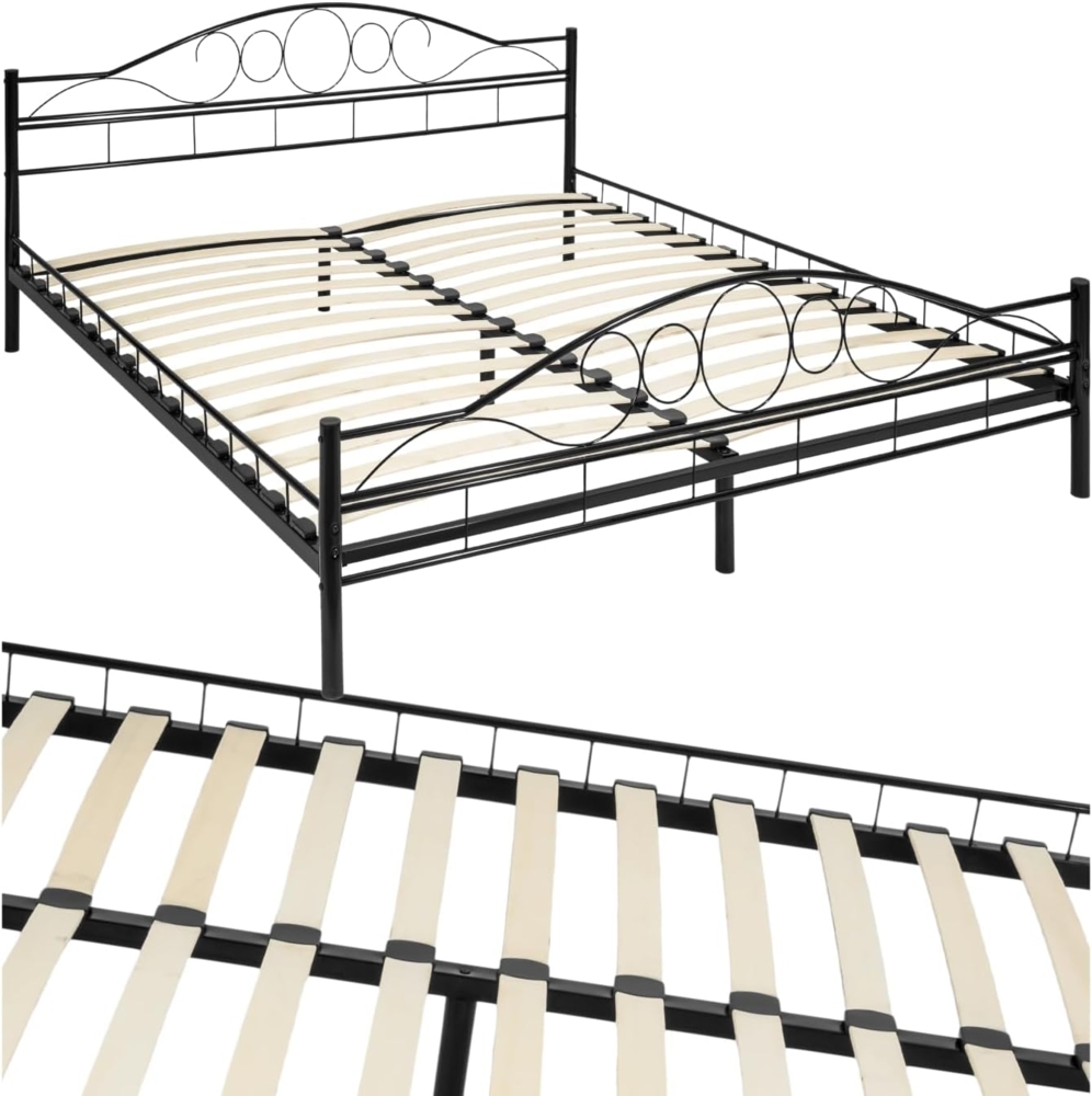 Metallbett mit Lattenrost im romantischen Design - schwarz/schwarz, 200x140 cm Bild 1