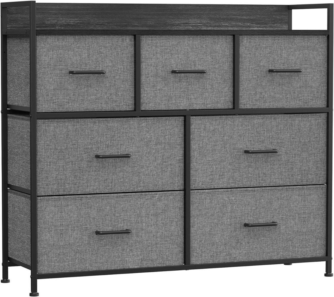 Songmics Kommode, Schrank, 7 Stoffschubladen mit Griffen, Metallgestell, Industrie-Design, schiefergrau-anthrazitgrau LTS523G22 Bild 1