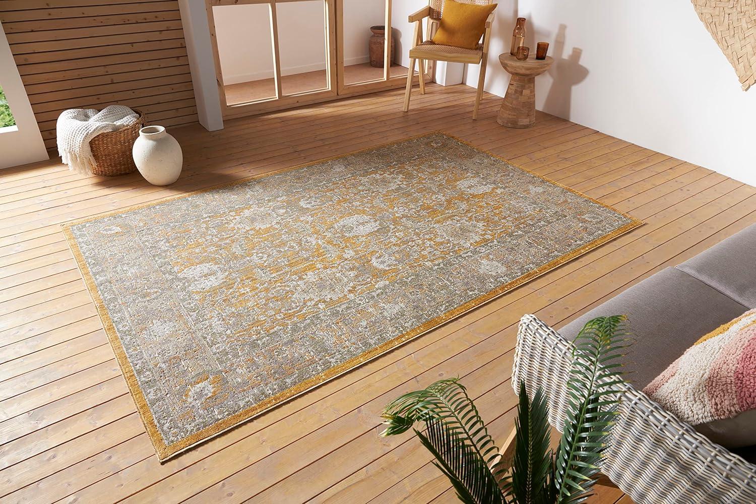 Nouristan Luxor In- & Outdoor Teppich Orient – Orientalischer Flachgewebe Vintage Used Look Waschbar Wetterfest & UV-beständig für Balkon, Terrasse, Garten, Wohnzimmer – Gold, 155x235cm Bild 1