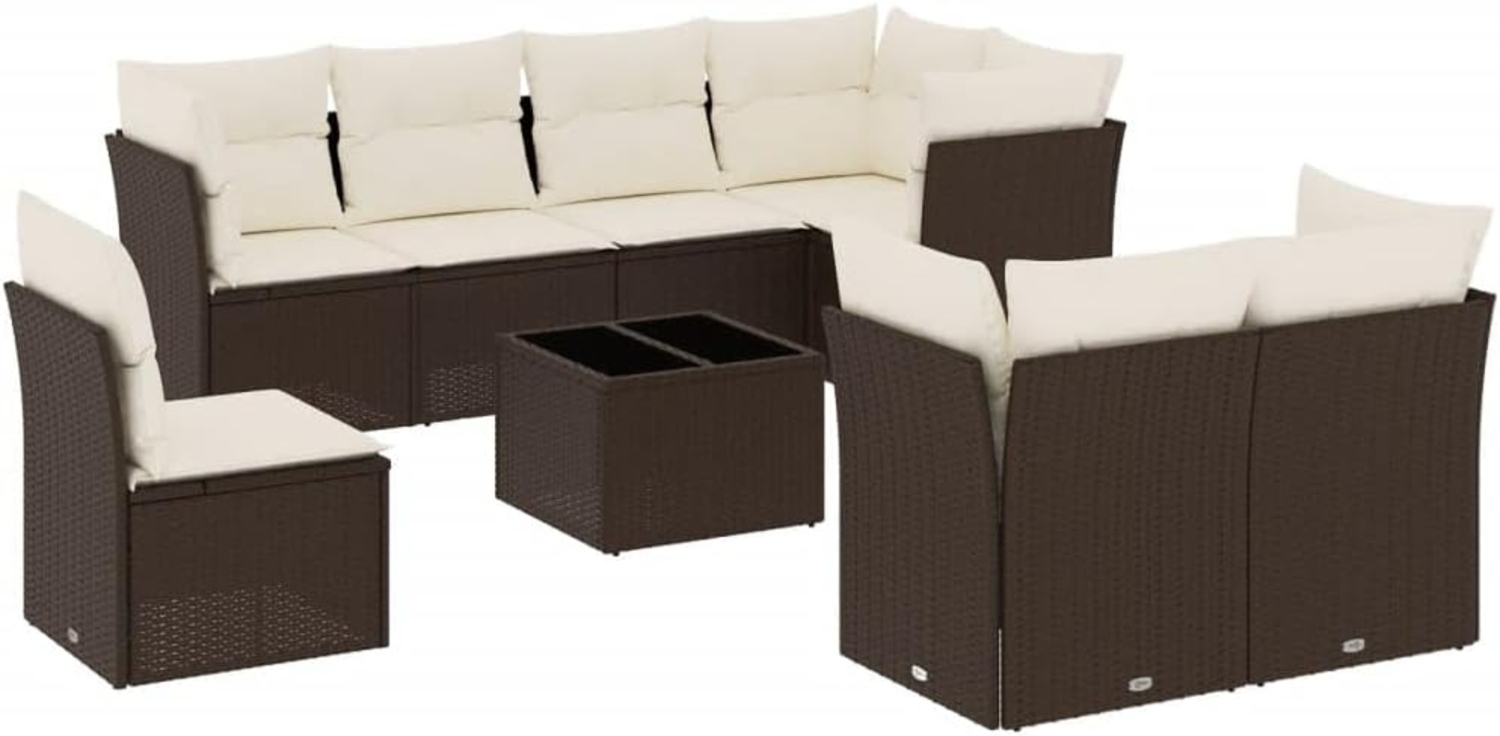 vidaXL 9-tlg. Garten-Sofagarnitur mit Kissen Braun Poly Rattan 3249782 Bild 1