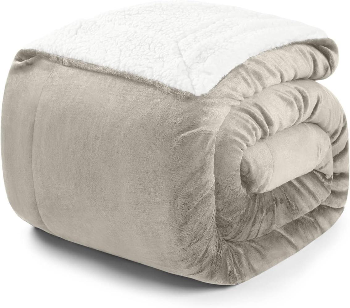 Blumtal Premium Sherpa Kuscheldecke 220 x 240 cm - warme Decke Oeko-TEX® zertifizierte Dicke Sofadecke, Tagesdecke oder Wohnzimmerdecke, Sand - beige Bild 1