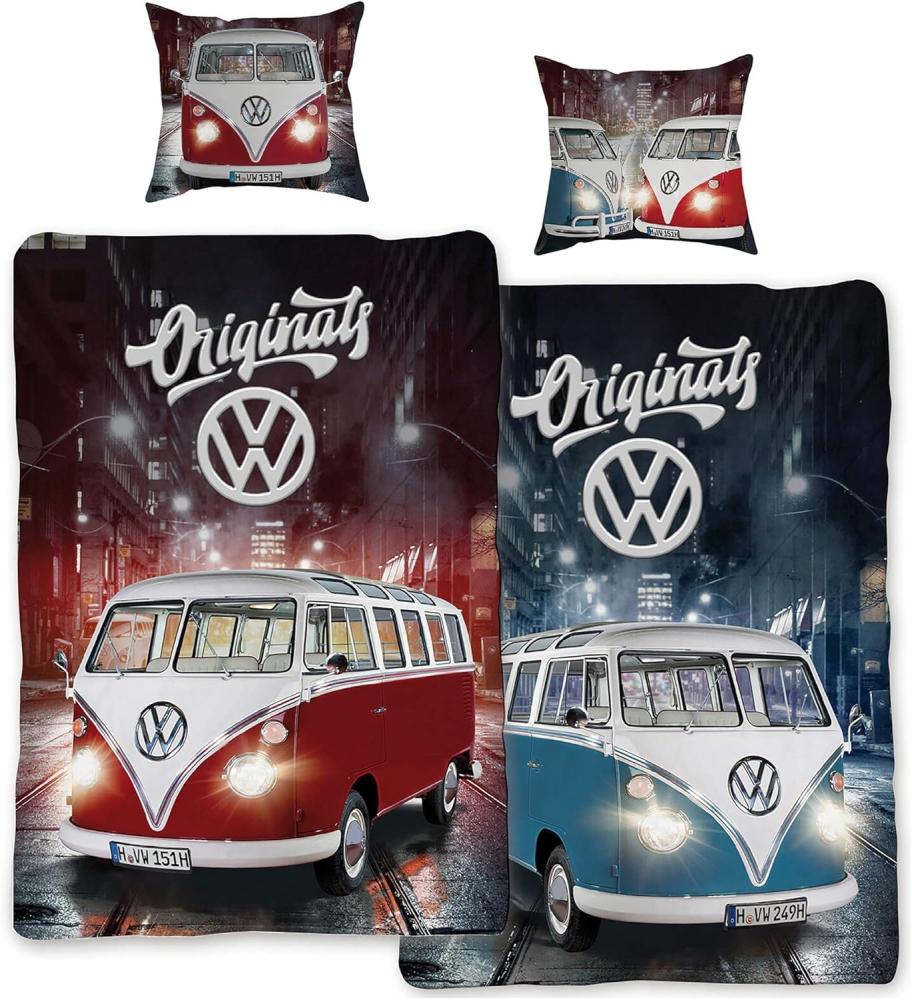 BERONAGE Kinderbettwäsche VW Volkswagen Bulli Bettwäsche Originals Linon / Renforcé Übergröße, 100% Baumwolle, 2 teilig, 155x220 cm / 80x80 cm Bild 1