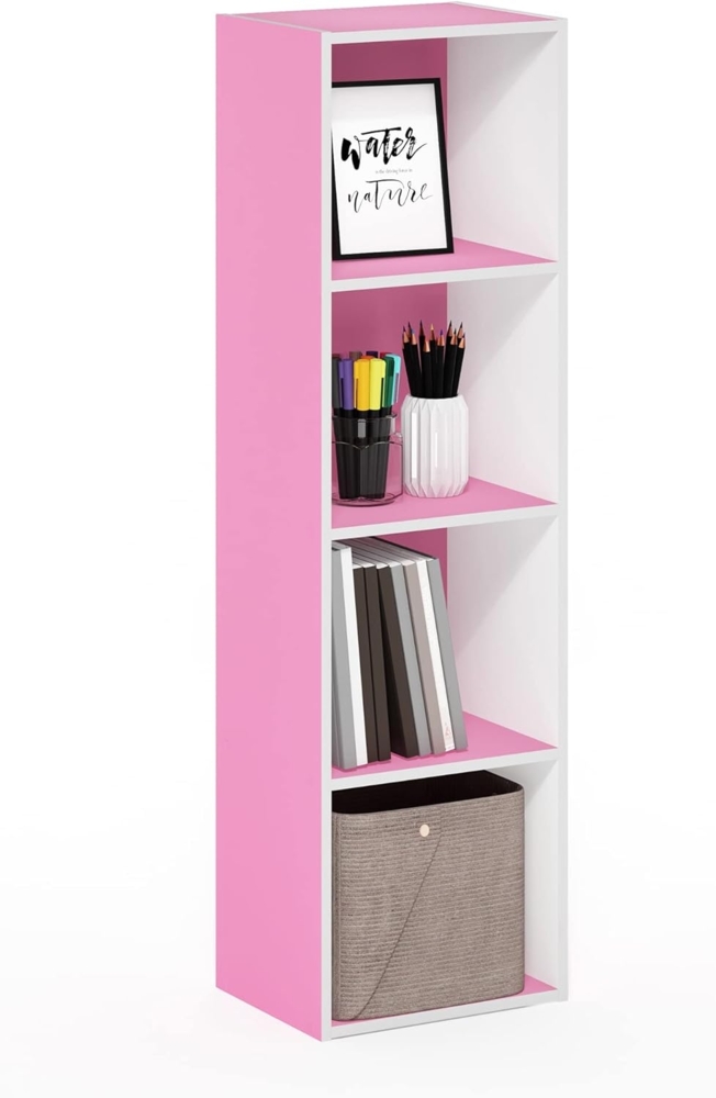 Furinno Pasir Bücherregal mit offenem Regal, 4-stöckig, Rosa/Weiß Bild 1