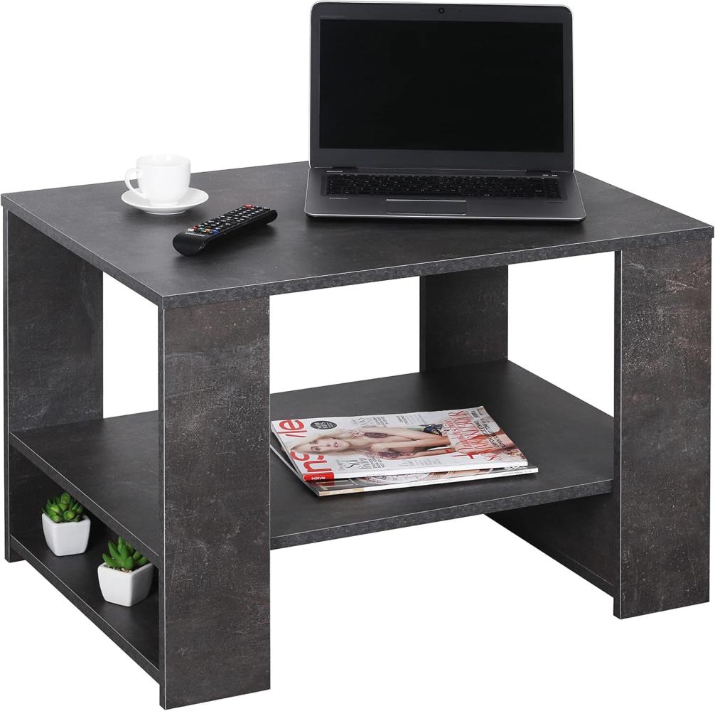 RICOO Couchtisch mit Stauraum 72 x 50 x 50 cm Wohnzimmer Beistell-Tisch Betonoptik Grau – WM090-BG Bild 1