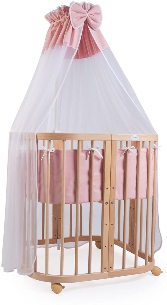 Waldin Babybett aus Holz 7in1 mit Matratze, mitwachsendes Kinder-Bett, belüftet, Boden 5-fach verstellbar, All-Inclusive-Set Holz weiß, Ohne Stoffset Bild 1