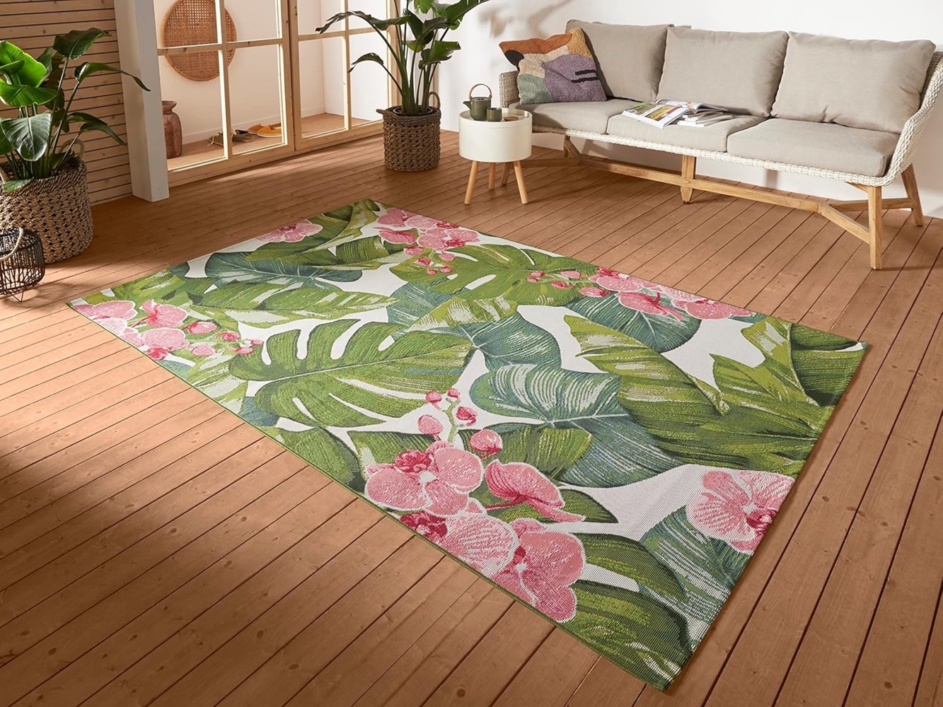 Hanse Home Tropical In- & Outdoor Teppich – Flachgewebe Aussenteppich, Jungel Florales Palmen Design, ÖKO-TEX Wetterfest & UV-beständig für Balkon, Terrasse, Garten, Wohnzimmer - Bunt, 160x235 cm Bild 1