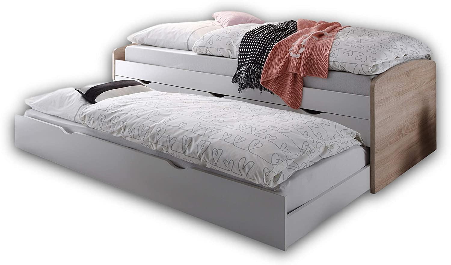 Bett Einzelbett Ausziehbett Schubladenbett Tandembett 90cm Weiß Sonoma Bild 1