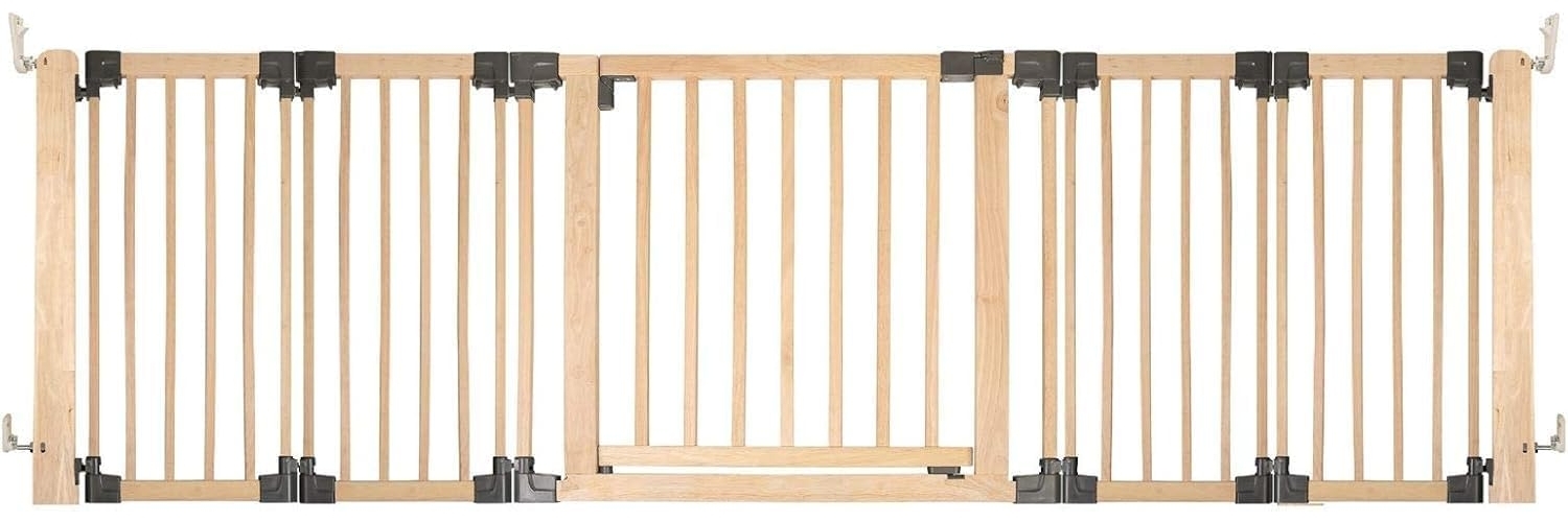 Safetots HolzMehrPanelRaumteiler, bis zu 256cm, Naturholz, 76cm Hoch, MehrPanelflexible Raumbarriere, Raumteiler mit Tür für Babys und Kleinkinder, Einfache Installation Bild 1