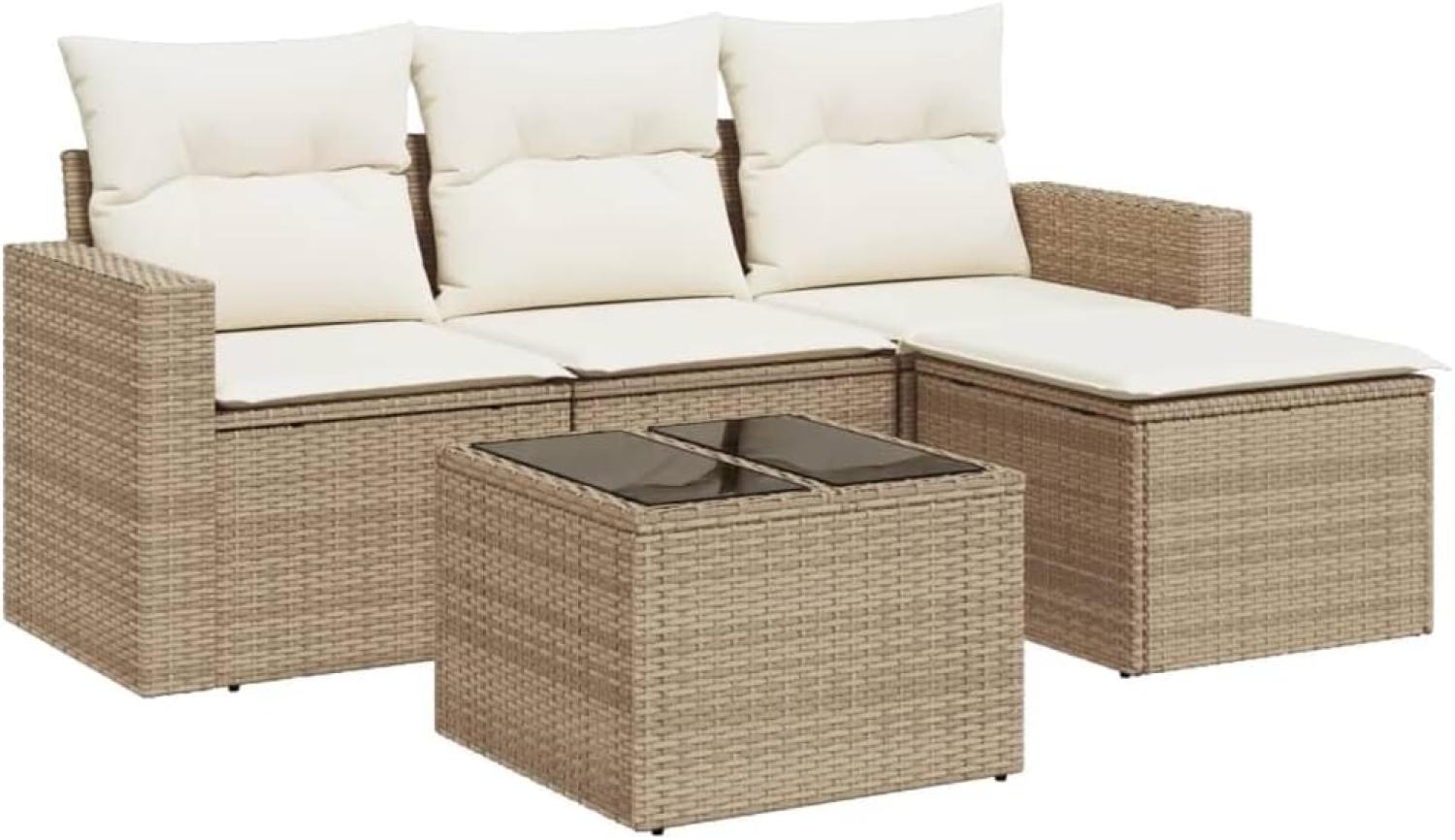 vidaXL 5-tlg. Garten-Sofagarnitur mit Kissen Beige Poly Rattan Bild 1