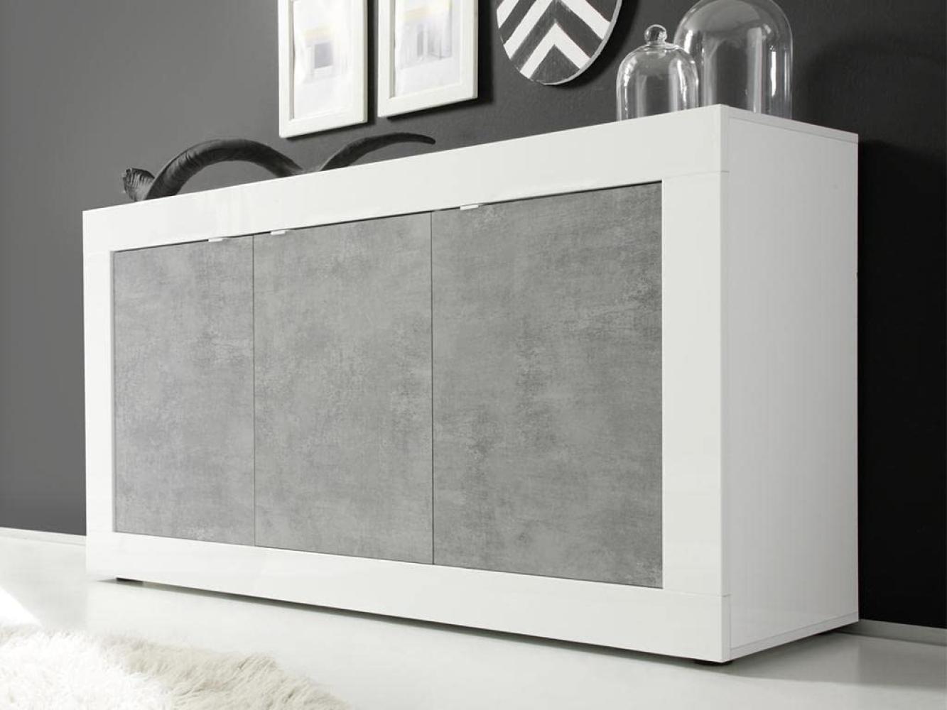 Sideboard 'BASIC', weiß Hochglanz lack Beton, 210 cm Bild 1