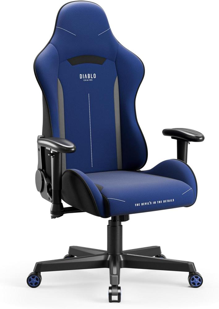 Diablo X-ST4RTER Gaming Stuhl Chair Bürostuhl Schreibtischstuhl Ergonomisch Stoffbezug 2D Armlehnen Kippmechanismus (Dunkelblau) Bild 1