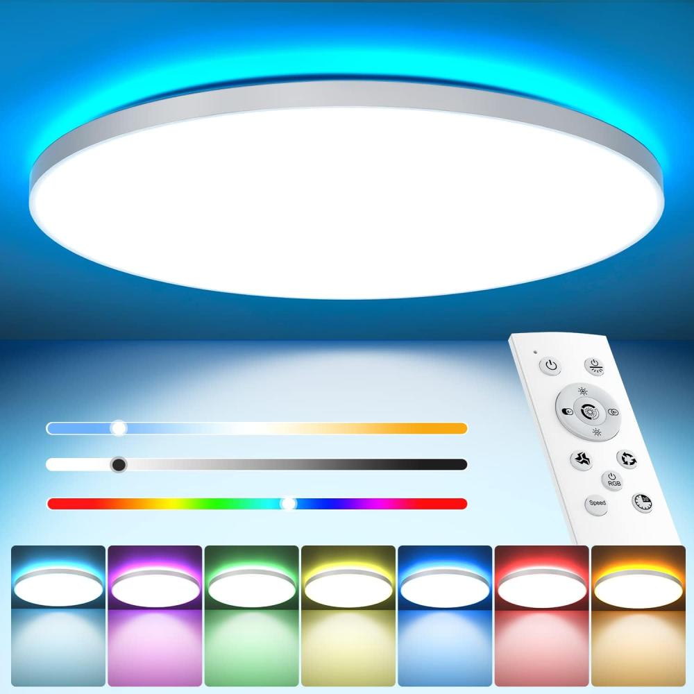 Led Deckenleuchte Dimmbar mit Fernbedienung 24W RGB Farbwechsel LED Deckenlampe Flach Rund Deckenbeleuchtung 3000K-6500K 2400LM für Schlafzimmer Küche Wohnzimmer Korridor Balkon Badezimmer Esszimmer Bild 1