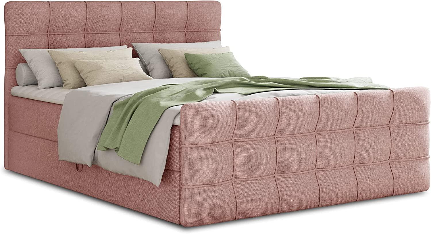 Boxspringbett Best Lux mit Fußteil, 2 Bettkästen, Bonell-Matratze und Topper, Polsterbett (Pink (Inari 52), 180 x 200 cm) Bild 1