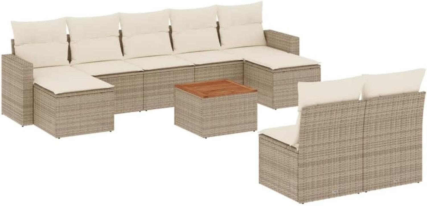 vidaXL 10-tlg. Garten-Sofagarnitur mit Kissen Beige Poly Rattan 3224322 Bild 1