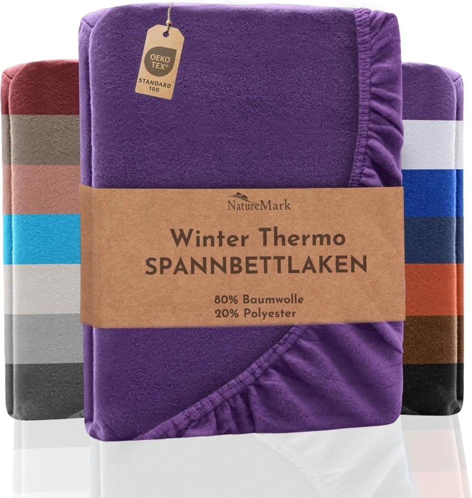 NatureMark Spannbettlaken Winter Thermo Fleece Spannbetttuch, 80% Baumwolle und 20% Polyester, Gummizug: rundum, (1 Stück), 140 x 200 cm bis 160 x 200 cm - Lila Bild 1