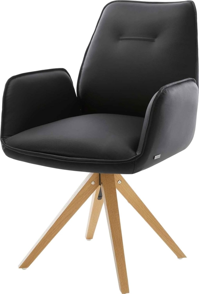 Esszimmerstuhl Zoa-Flex Echt-Leder Schwarz Holzgestell kantig Natur Taschenfederkern Bild 1