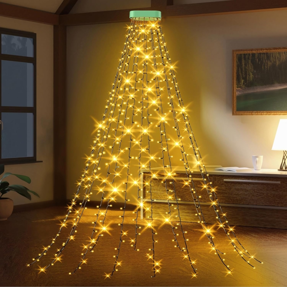 GYLEFY Weihnachtsbaum Lichterkette 2M 400 LED Christbaumbeleuchtung mit Ring 16 Stränge Lichterkette Innen Außen mit 8 Modi Timer IP65 Wasserdicht LED Dekor (Warmweiß) Bild 1